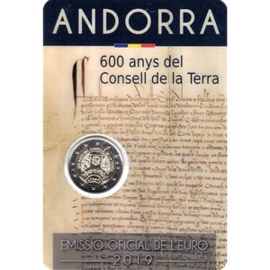 Pièce de monnaie 2 euro commémorative Andorre 2019 BU – Conseil de la Terre