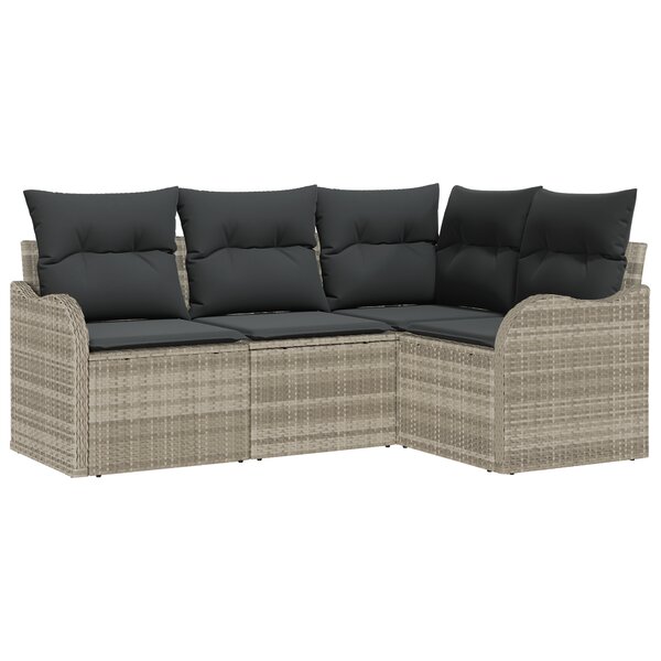 Ensemble de canapé de jardin vidaXL 4 pièces avec coussins en rotin poly gris clair