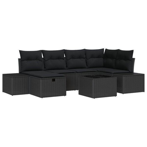 vidaXL Ensemble de Canapé de Jardin 7 Pièces avec Coussins Noir Poly Rotin
