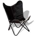 Vidaxl chaise papillon noir et blanc cuir véritable de vache