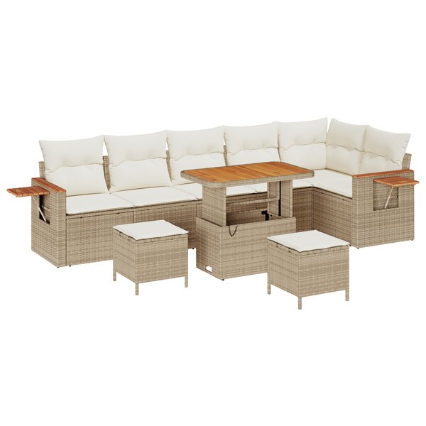 Set de Canapés de Jardin 9 Pièces avec Coussins Beige Poly Rattan Acacia
