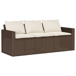 vidaXL Canapé de jardin avec coussins 3 places brun résine tressée