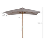 Parasol droit rectangulaire de jardin grande taille dim. 3L x 2l x 2 5H m gris
