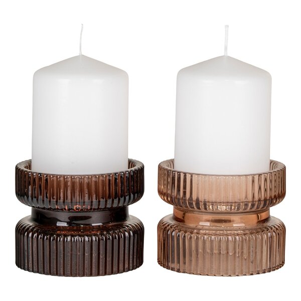 2 bougeoirs en verre ambré réversibles Ø 9 x 7 cm