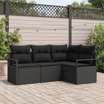 Ensemble de canapés de jardin 4 pièces avec coussins Noir Poly Rattan