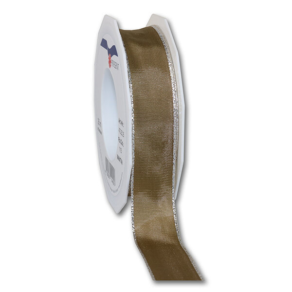 Ruban Polyester Manhattan 25-m-rouleau 25 mm avec bord de fil taupe