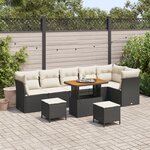 Ensemble de jardin vidaXL 9 pièces avec coussins Noir Poly Rattan Acacia