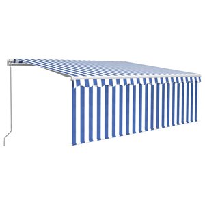 vidaXL Auvent manuel rétractable avec store 4 5x3 m Bleu et blanc