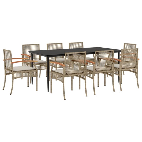 vidaXL Ensemble à manger de jardin et coussins 9 Pièces beige Poly rotin