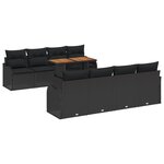 Ensemble de canapé de jardin 9 pièces avec coussins en poly rattan noir acacia