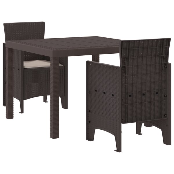vidaXL Set de Salle à Manger de Jardin 3 Pièces avec Coussins en Poly Rattan Marron