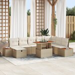 Ensemble de Canapé de Jardin vidaXL 9 Pièces avec Coussins Beige en Rotin Poly Acacia