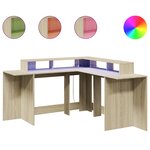 Bureau table poste de travail meuble d'ordinateur informatique étude avec lumières LED chêne sonoma bois d'ingénierie brun 02_0023423