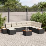 Canapé de Jardin 9 Pièces avec Coussins Rattan Noir Acacia