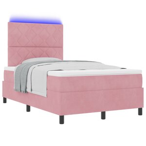 Lit Box Spring vidaXL avec Matelas & LED Rose 120x200 cm Velours