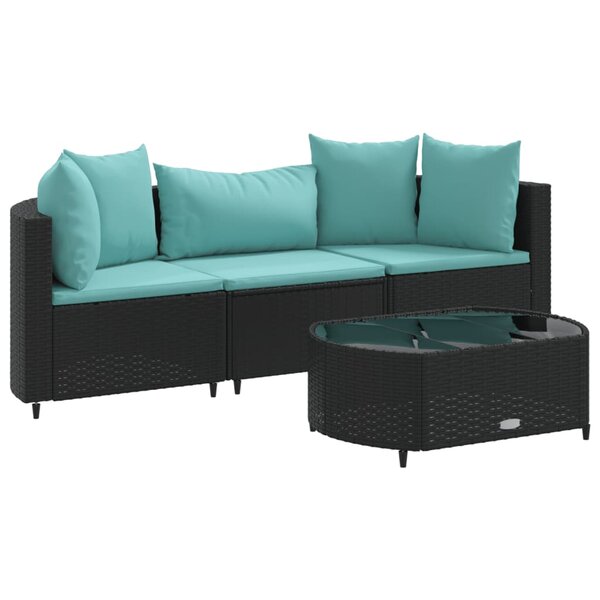 vidaXL Salon de jardin 4 Pièces avec coussins noir résine tressée