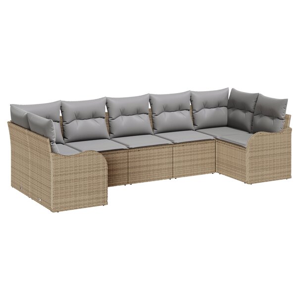 Ensemble de canapé de jardin 7 pièces avec coussins Beige Poly Rattan