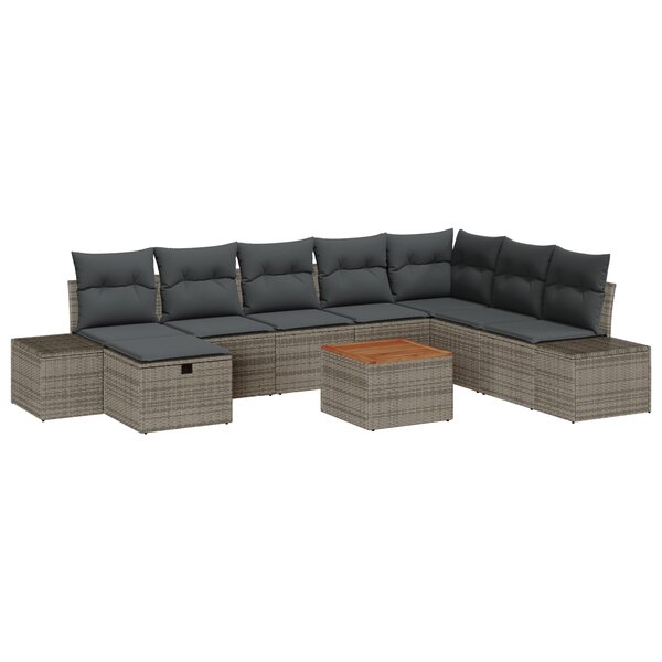 vidaXL Ensemble de jardin 9 pièces avec coussins gris en poly rotin