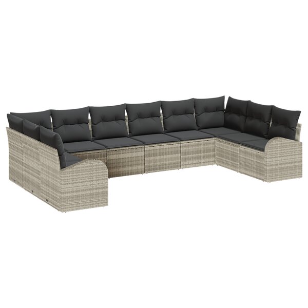 Ensemble de 10 pièces de canapé de jardin avec coussins gris clair en poly rotin
