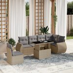 vidaXL Salon de jardin avec coussins 7 Pièces beige résine tressée