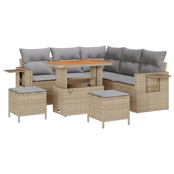 Ensemble de Canapé de Jardin de 8 Pièces Avec Coussins Beige Rattan Synthétique