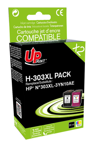 Pack UPrint compatible HP 303 XL (T6N04AE/T6N03AE) noir et couleur