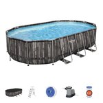 Piscine hors-sol tubulaire bestway power steel oval imitation bois 610x366x122 cm épurateur a cartouche de 5 678 l/h