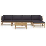 Salon de jardin meuble d'extérieur ensemble de mobilier 6 pièces avec coussins gris foncé bambou 02_0016785