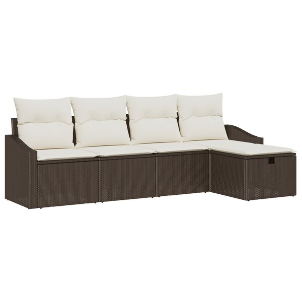 vidaXL Ensemble de Canapé 5 Pièces de Jardin avec Coussins Marron en Rotin Synthétique