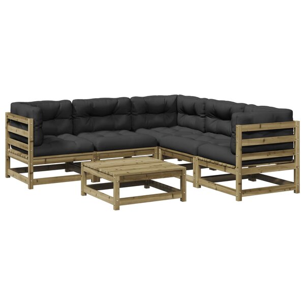 vidaXL Salon de jardin 6 Pièces avec coussins bois de pin imprégné