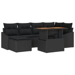 vidaXL Ensemble Canapés Jardin 7 Pièces avec Coussins Rattan Poly Noir
