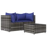 vidaXL Salon de jardin 3 Pièces avec coussins Gris Résine tressée