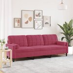 vidaXL Canapé 3 places avec oreillers bordeaux 210 cm velours