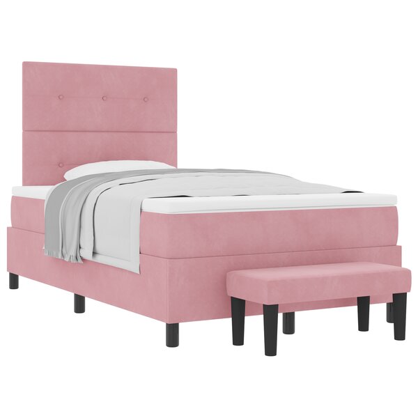 vidaXL Lit à ressort avec matelas et banc Rose 120x200 cm Velours