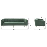 Canapé rétro - 3 places - Velours bleu vert - Style chic - 207 x 87 x 77 cm - MATHIS - Structure bois massif
