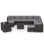 vidaXL Salon de jardin 12 Pièces avec coussins Bois imprégné de gris