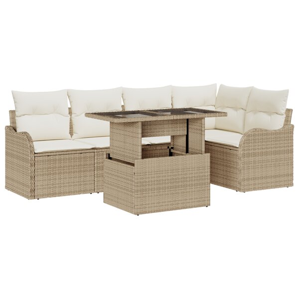 vidaXL Ensemble de Canapés de Jardin de 6 Pièces avec Coussins Beige Rattan Poly