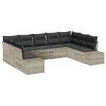 vidaXL Ensemble de canapé de jardin 9 pièces avec coussins gris clair en poly rattan