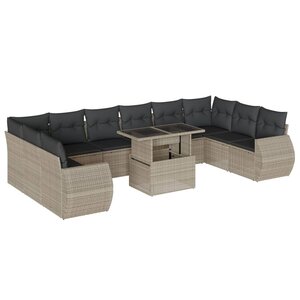 vidaXL Salon de jardin 11 Pièces avec coussins gris clair résine tressée