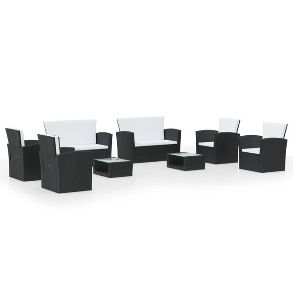 Salon de jardin meuble d'extérieur ensemble de mobilier 8 pièces avec coussins résine tressée noir 02_0017732