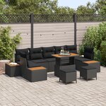 Ensemble de canapé de jardin 10 pièces vidaXL avec coussins en poly rotin noir acacia