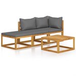 vidaXL Salon de jardin 4 Pièces avec coussin Bois d'acacia solide