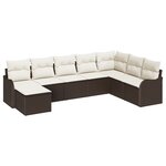 Ensemble de canapé de jardin 8 pièces avec coussins marron poly rotin