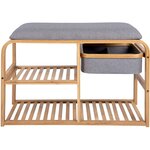 Banc en bambou avec étagères et panier de rangement dure