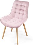 Lot de 6 chaises de salon salle à manger pied en bois et velours rose 01_0000591