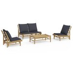 vidaXL Salon de jardin 4 Pièces avec coussins gris foncé bambou