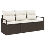 Ensemble de canapé de jardin 3 pièces avec coussins marron poly rattan