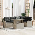 Ensemble de canapé de jardin 6 pièces avec coussins  rotin poly gris clair