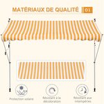 Store banne manuel rétractable 3L x 1 5l m inclinaison et hauteur réglable installation rapide métal alu polyester anti-UV jaune blanc rayé