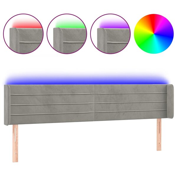 vidaXL Tête de lit à LED Gris clair 183x16x78/88 cm Velours